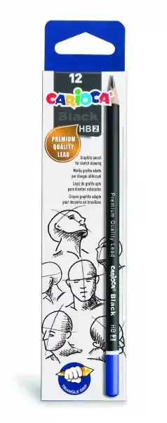 Carioca Black Pack de 12 Lapices de Grafito HB – Facil de Borrar y Sacar Punta – Cuerpo Triangular Agradable al Tacto – Mina Resistente a las Caidas – Color Negro