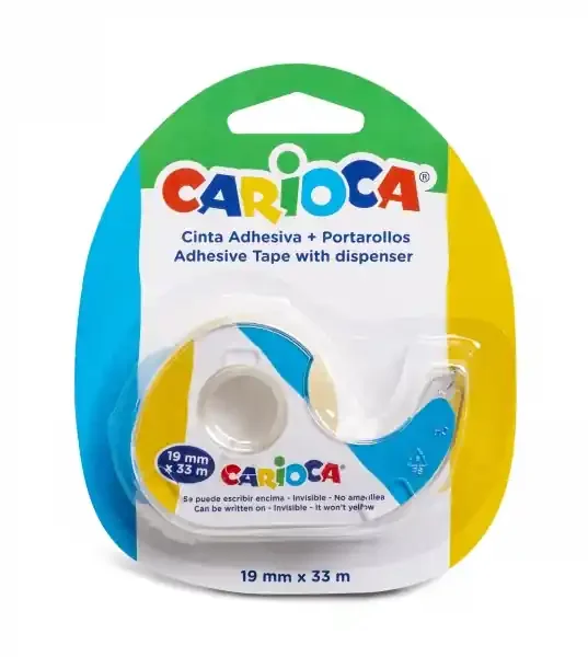 Carioca Blister 1 Portarollos + Cinta Adhesiva Transparente – No Amarillea con el Tiempo – Ideal para Papel y Carton – Color Varios