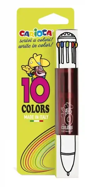 Carioca Boligrafo de 10 Colores Fluo – Boligrafo con Punta de Esfera Automatico – 10 Colores en un Solo Boligrafo – Punta Ø 1mm – Color Varios