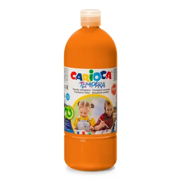 Carioca Botella Tempera 1000ml – Colores Superlavables – Faciles de Mezclar – Aplicable en Materiales Porosos – Alta Opacidad – Color Naranja