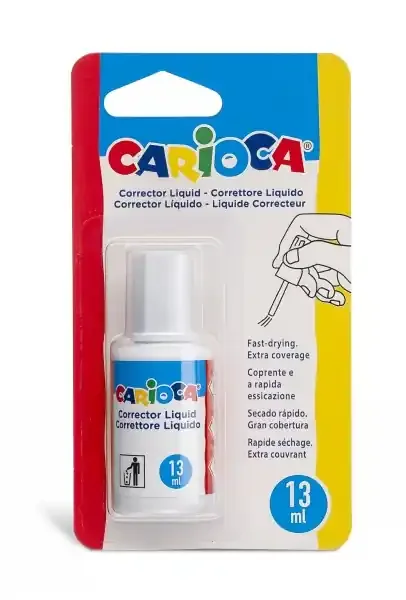 Carioca Corrector Liquido – Pincel de Nylon Suave y Preciso – Apto para Todo Tipo de Papel – Secado Rapido – Color Blanco