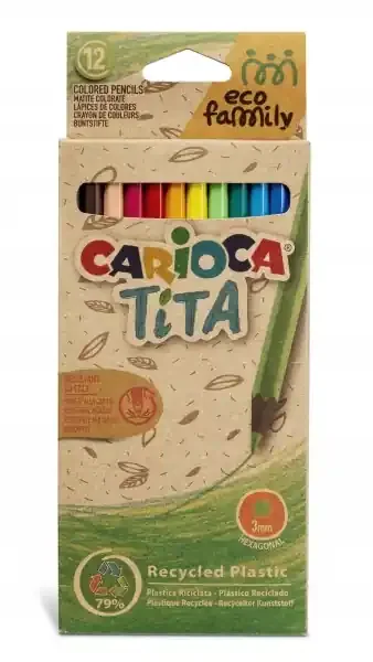 Carioca Eco Family Pack de 12 Lapices de Colores – Cuerpo Hexagonal – Colores Brillantes – Escritura Blanda – Mina Segura y Resistente – No Se Astilla – Color Varios