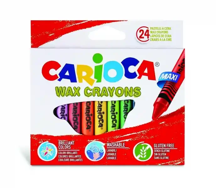 Carioca Maxi Pack de 24 Ceras – Colores Brillantes – Lavables – Cuerpo de Ø 12mm – Color Varios