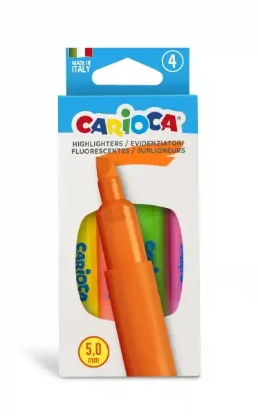 Carioca Memory Pack de 4 Subrayadores – Punta Biselada de 5mm – Brillantes y Lavables – Tinta a Base de Agua – Color Varios
