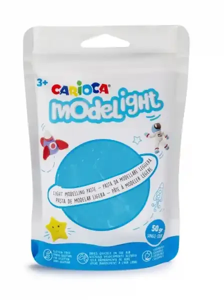 Carioca Modelight Pack de Pasta de Moldear Super Ligera – Elastica y Maleable – Se Seca al Aire – No Ensucia las Manos – Reutilizable con Agua – Color Azul