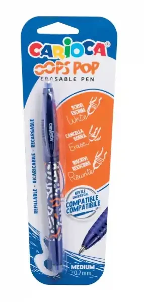 Carioca Oops Pop Boligrafo Borrable – Termo Sensible – Empuñadura Texturizada – Punta de 0.7mm – Doble Goma – Recambios Compatibles – Color Azul