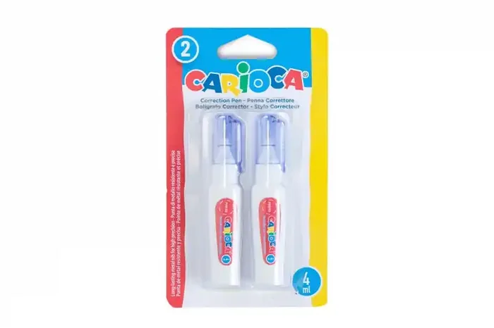 Carioca Pack de 2 Mini Boligrafos Correctores – Punta de Metal Resistente y Precisa – Apto para Todo Tipo de Papel – Secado Rapido – Color Blanco