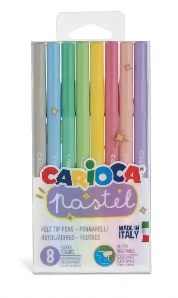 Carioca Pastel Pack de 8 Rotuladores – Tinta Superlavable – Perfectos para Colorear y Subrayar – No Toxicos – Punta Bloqueada Conica – Color Varios