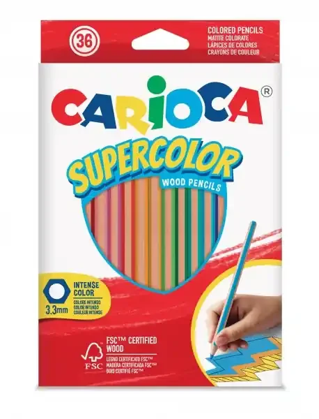 Carioca Supercolor Pack de 36 Lapices de Madera – Cuerpo Hexagonal – Colores Intensos y Gran Opacidad – 3.3mm de Grosor – Color Varios