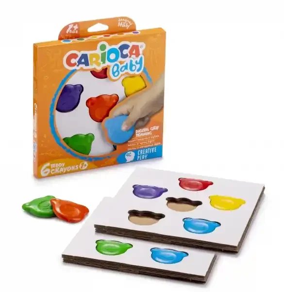 Carioca Teddy Crayons Pack de 6 Ceras de Colores – Certificadas a Partir de 12 Meses – Diseñadas para Entrenar el Agarre Digital – Color Varios