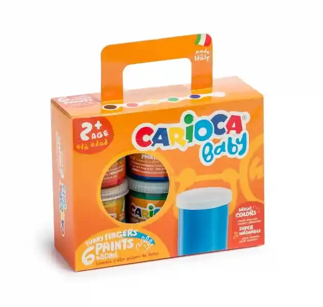 Carioca Tempera Baby Pack de 6 Botes de Pintura de Dedos 2+ – Lavable – Atoxica – sin Olor – Maxima Creatividad y Diversion – Color Varios