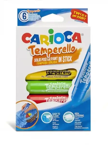 Carioca Temperello Pack de 6 Temperas Solidas – Colores Brillantes y Lavables – Gran Cobertura – Faciles de Mezclar – Acabado Satinado – Secado Rapido – No Arruga el Papel – Color Varios