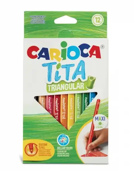 Carioca Tita Pack de 12 Lapices de Resina – Cuerpo Triangular – Colores Brillantes y Lavables – Escritura Blanda – Mina Ø 4mm Segura y Resistente – No Se Astilla – Color Varios