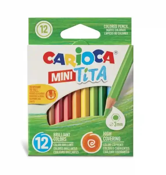 Carioca Tita Pack de 12 Mini Lapices de Resina – Cuerpo Hexagonal – Colores Brillantes y Lavables – Escritura Blanda – Mina Ø 3mm Segura y Super Resistente – No Se Astilla si Se Rompe – Color Varios