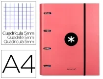 Carpeta Con Recambio Antartik A4 Cuadro 5mm Forrada 4 Anillas 40mm Redondas Aw57 , Coral