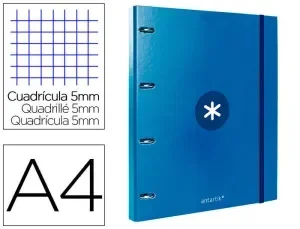 CARPETA CON RECAMBIO LIDERPAPEL ANTARTIK A4 CUADRO 5MM FORRADA 4 ANILLAS REDONDAS 25MM COLOR AZUL