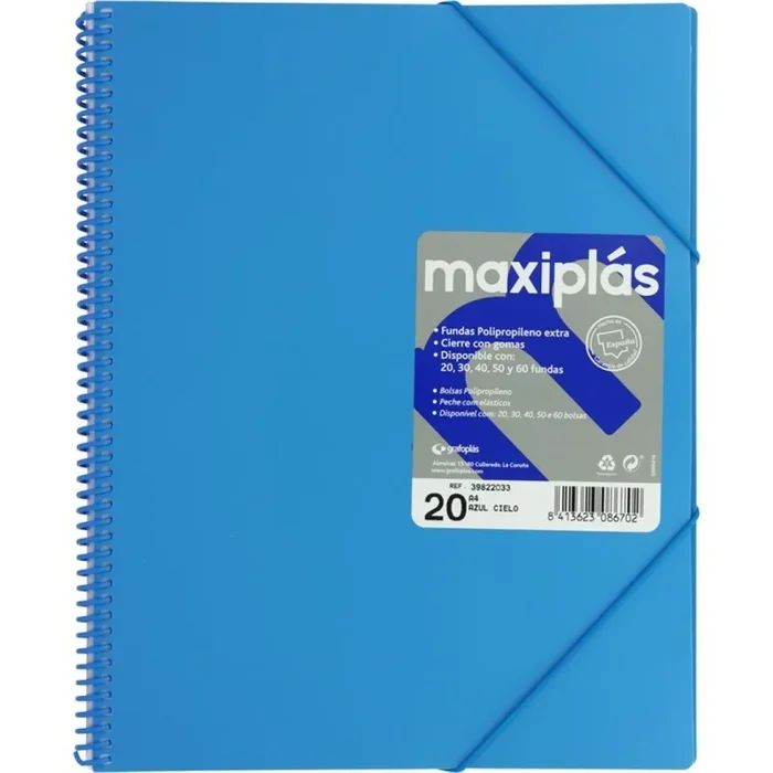 CARPETA FUNDAS G.P.MAXIPLAS A4 C/SOBRE 20/F.AZUL CLARO