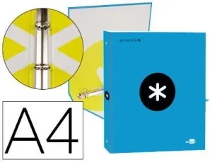 CARPETA LIDERPAPEL ANTARTIK A4 FORRADA 4 ANILLAS 25 MM REDONDAS COLOR AZUL