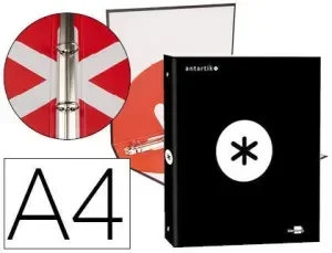 CARPETA LIDERPAPEL ANTARTIK A4 FORRADA 4 ANILLAS 25 MM REDONDAS COLOR NEGRO