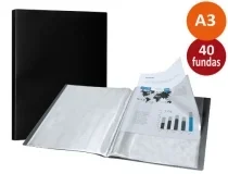 Carpeta Liderpapel escaparate 40 fundas polipropileno Din A3 negro opaco 165935