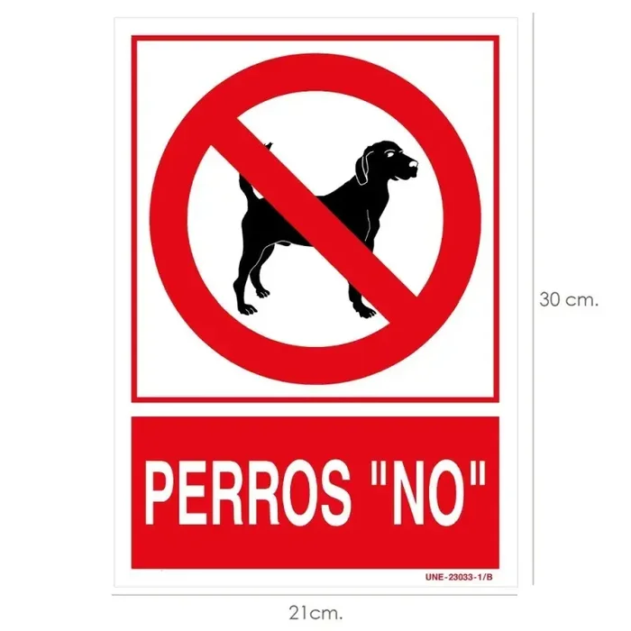Cartel / Señal Perros «No» 30×21 cm.