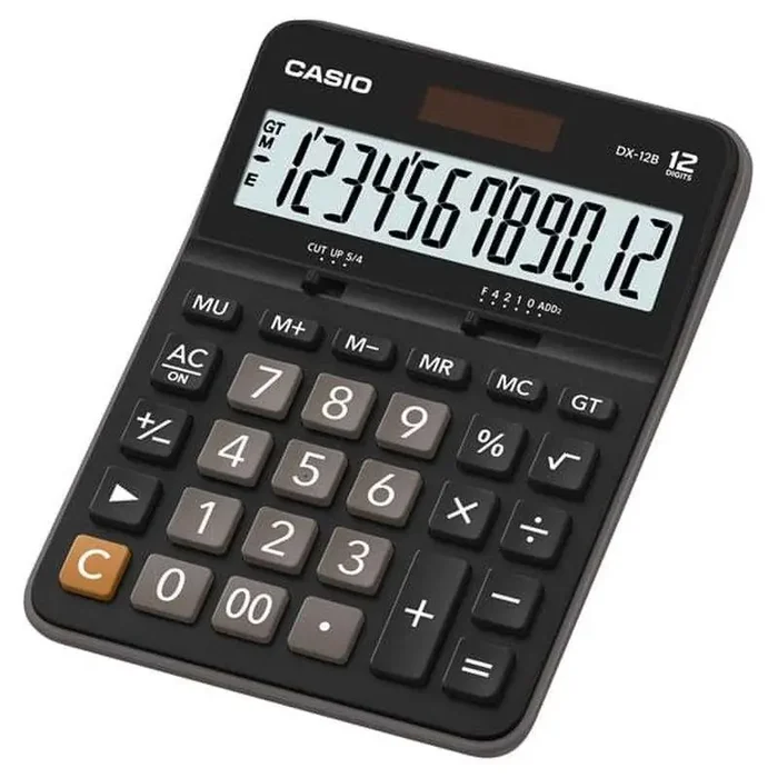 Casio DX-12B Calculadora de Escritorio – Pantalla Extragrande LCD de 12 Digitos – Solar y Pilas – Color Negro
