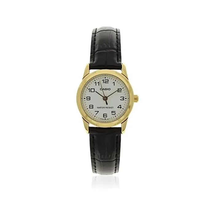 Casio LTPV001GL-7B Reloj para Mujer esfera blanca caja dorada correa piel negra