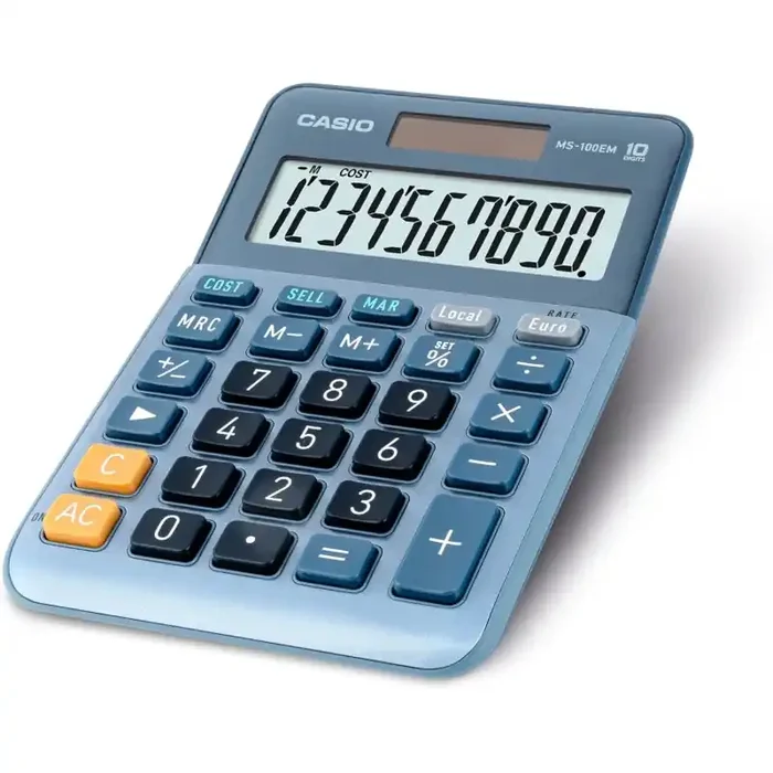 Casio MS-100EM – Calculadora de sobremesa con Pantalla grande de 10 dígitos, Solar/batería, con conversión en Euros
