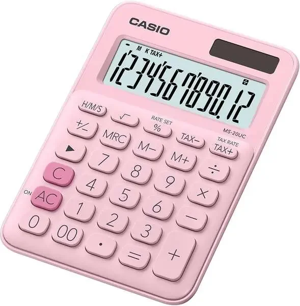 Casio MS-20UC Calculadora de Sobremesa Pequeña – Pantalla LCD de 12 Digitos – Alimentacion Solar y Pilas – Color Rosa