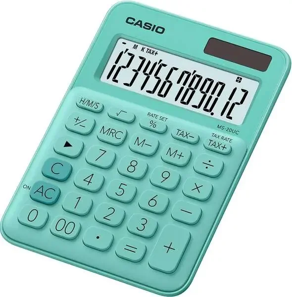 Casio MS-20UC Calculadora de Sobremesa Pequeña – Pantalla LCD de 12 Digitos – Alimentacion Solar y Pilas – Color Verde