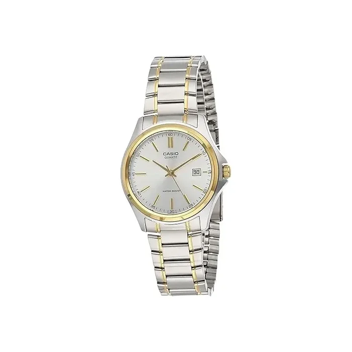 CASIO MTP-1183G-7ADF Reloj para Hombre correa acero bicolor, esfera plateada, saetas doradas con calendario