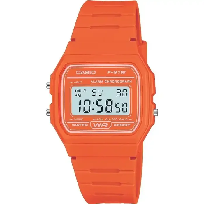 Casio Reloj unisex F-91WC-4A2 digital correa caucho naranja con Alarma y luz