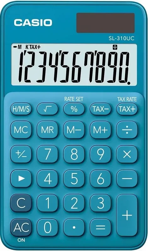 Casio SL-310UC Calculadora de Bolsillo – Calculo de Impuestos – Pantalla LCD de 10 Digitos – Solar y Pilas – Color Azul