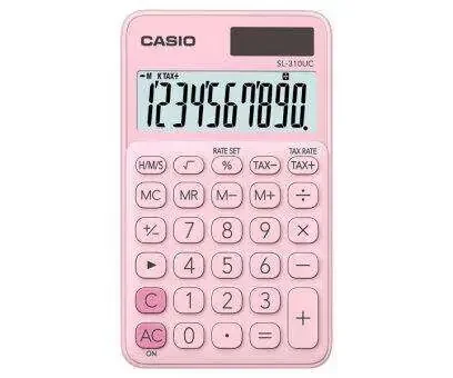 Casio SL-310UC Calculadora de Bolsillo – Calculo de Impuestos – Pantalla LCD de 10 Digitos – Solar y Pilas – Color Rosa