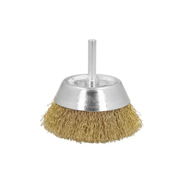 Cepillo Acero Latonado Para Taladro Taza Diámetro 75 mm. Espiga 1/4″ Cepillo Taladro Alambre Latón