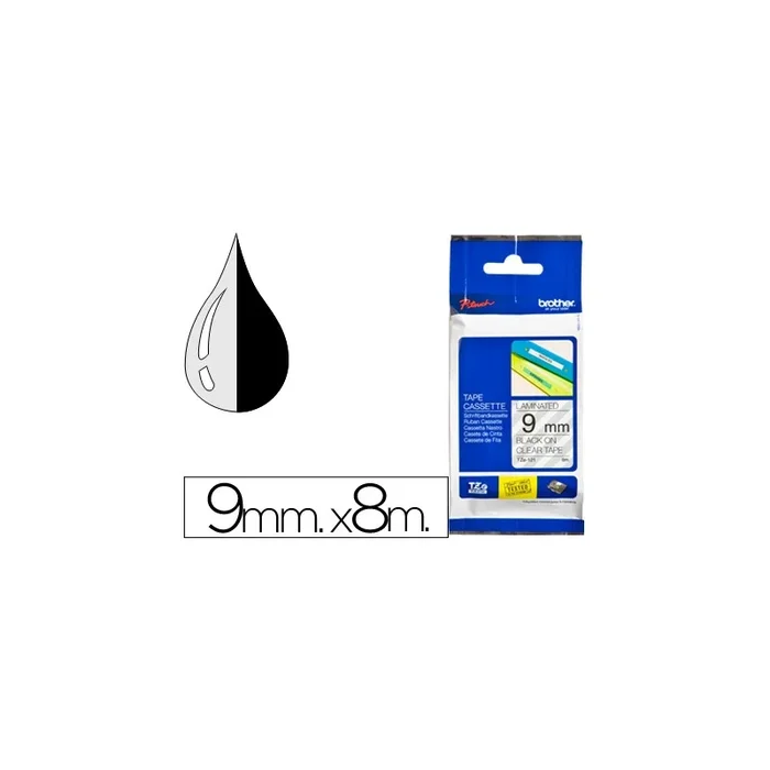 Cinta brother tze121 transparente-negro 9mm longitud 8 mt