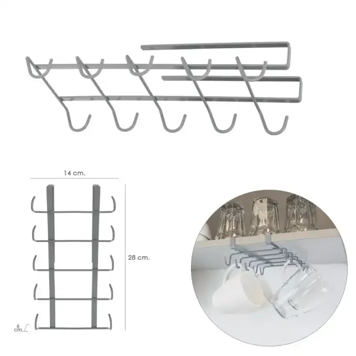 Colgador Tazas, Soporte Cocina Bajo Mueble, Acero Cuelga tazas para 10 tazas