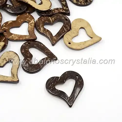 COLGANTE DE MADERA DE COCO FORMA CORAZÓN 35x31mm