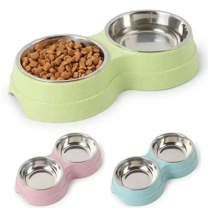 Comedero doble de acero inoxidable para perros y animales