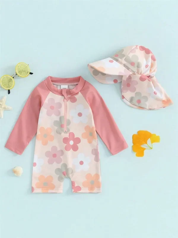 Conjunto de Baño Niña 2Pcs Estampado de Concha con Protección Solar