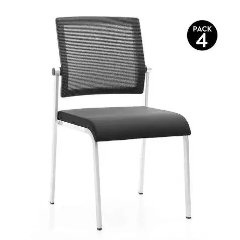Cromad Design Pack de 4 Sillas – Asiento de Espuma – Respaldo de Malla – Ideal para uso Comercial – Apilables – Color Negro