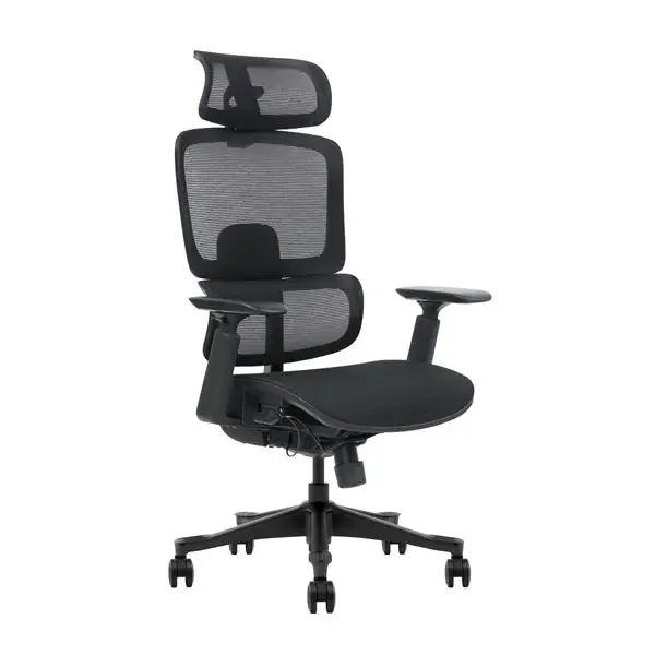 Cromad Senior SE1400 Silla de Oficina – Altura Ajustable con Elevador de Gas de Grado 4 – Reposacabezas y Respaldo Regulables – Soporte Lumbar – Ruedas de Nailon 360º – Color Negro