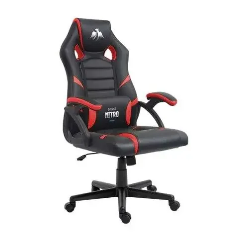 Cromad Serie Nitro Silla Gaming – Altura Regulable con Piston de Gas Clase 2 – Cojin Lumbar – Color Negro/Rojo