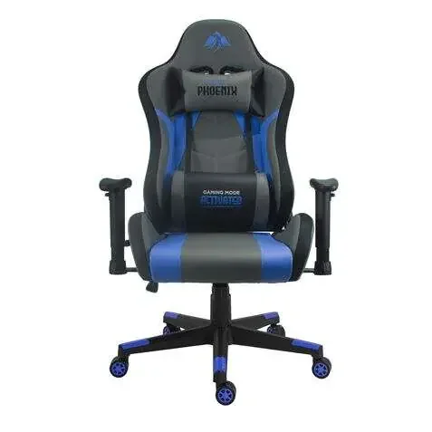 Cromad Silla Gaming Premium – Base de 350mm – Piston de Gas Clase 2 – Altura Regulable – Ruedas de Nailon de 60mm – Color Negro/Azul