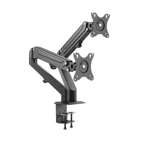 Cromad Soporte de Mesa con Piston de Gas para 2 Monitores de 17″-27″ – Ajustable en Altura, Giratorio e Inclinable – Gestion de Cables – Peso por Brazo Max 6.5kg – VESA Max 100x100mm