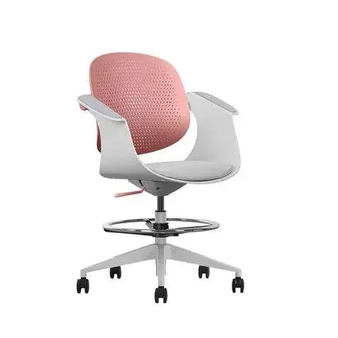 Cromad Top Work Silla/Taburete de Oficina Ergonomica – Altura Regulable hasta 0.78m – Respaldo Inclinable – Anillo Galvanizado Reposapies – Tela de Alta Calidad – Color Rosa/Blanco