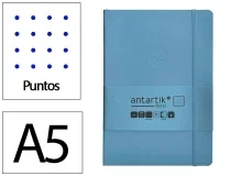 Cuaderno con gomilla Antartik notes tapa blanda A5 hojas puntos azul claro TX89