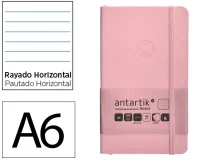 Cuaderno con gomilla Antartik notes tapa blanda A6 rayas rosa pastel 100 TY01
