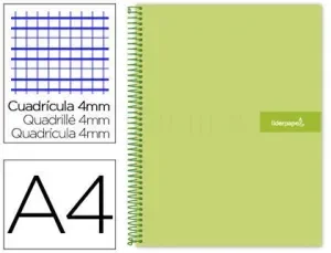 CUADERNO ESPIRAL LIDERPAPEL A4 CRAFTY TAPA FORRADA 80H 90 GR CUADRO 4MM CON MARGEN COLOR VERDE