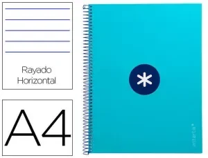 CUADERNO ESPIRAL LIDERPAPEL A4 MICRO ANTARTIK TAPA FORRADA80H 90 GR HORIZONTAL 1 BANDA 4 TALADROS COLOR TURQUESA